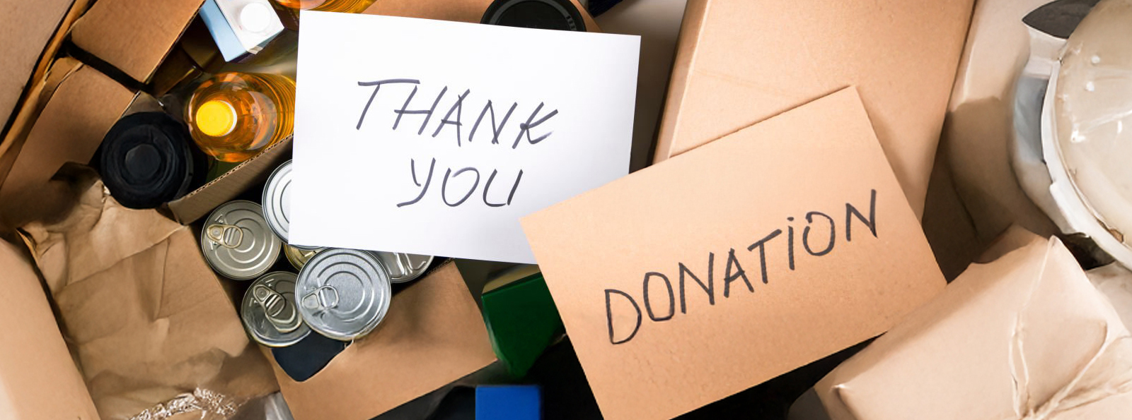 Boxes of donations at a food bank